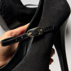 Vintage Fendi Black Suede Mary Jane Platforn Heels (39)