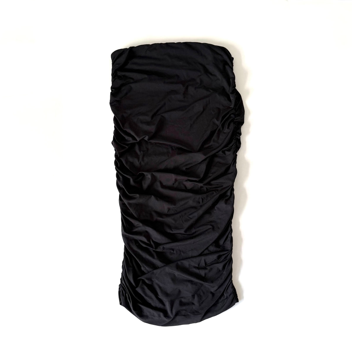 Vintage Vivienne Tam Black Ruched Strapless Midi Dress