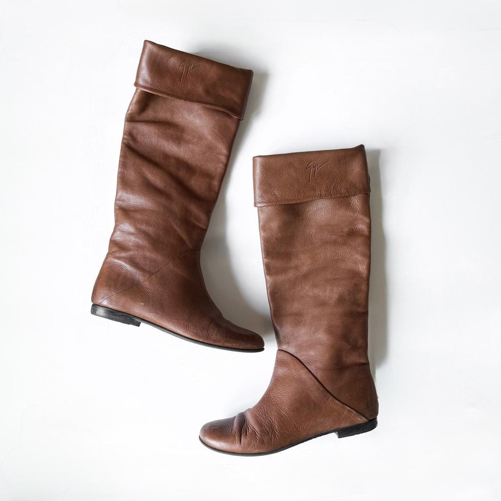 Vintage Giuseppe Zanotti Brown Leather Fold-over Riding Boots (9)