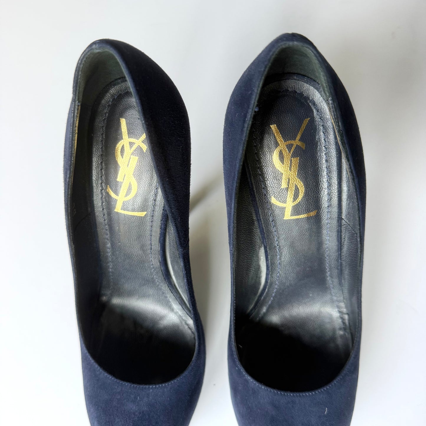 YSL Navy Suede Platform Stiletto Pumps (37.5)