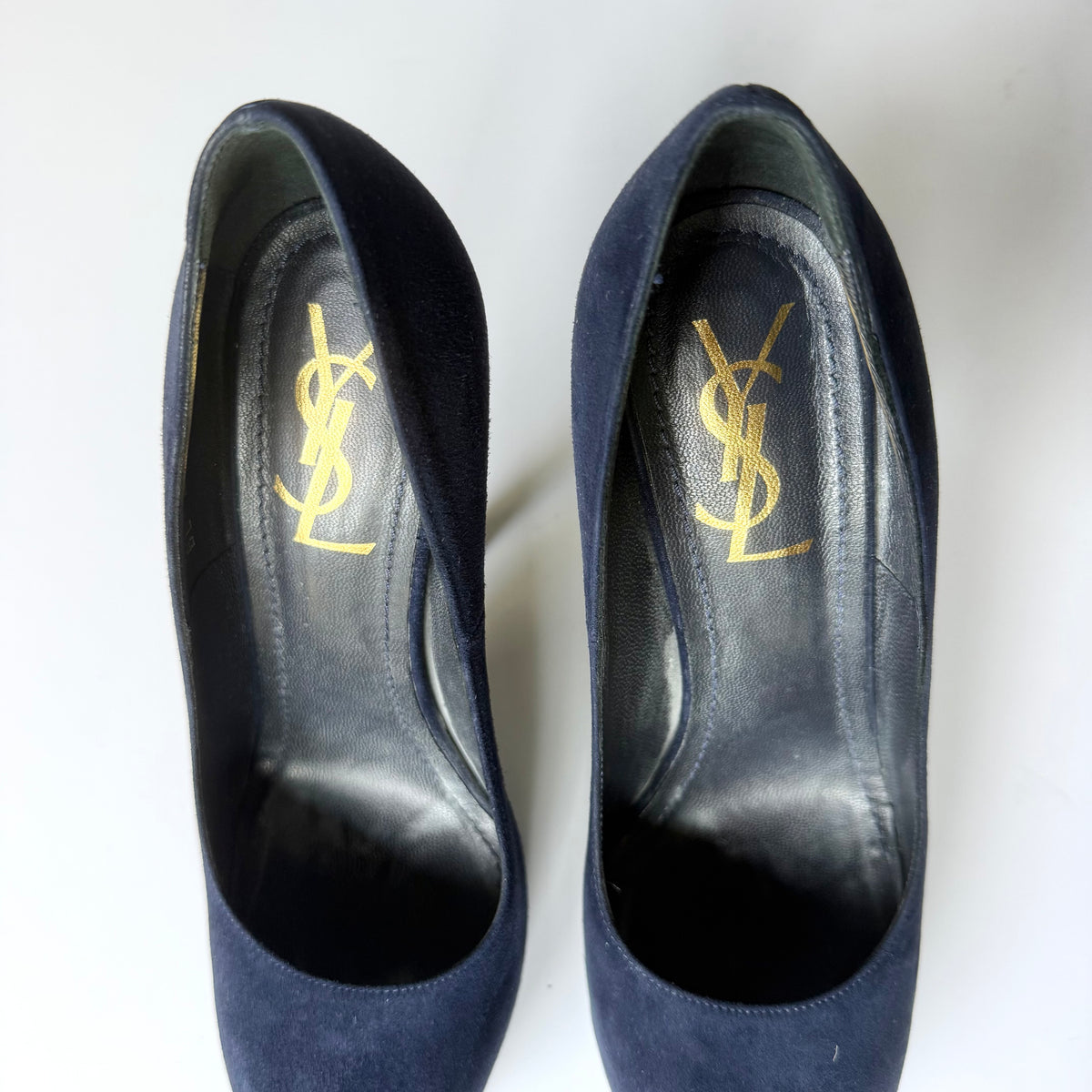YSL Navy Suede Platform Stiletto Pumps (37.5)