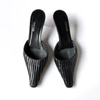 Vintage Roberto Cavalli Black Leather Kitten Heel Mules