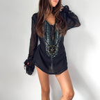 Vintage Just Cavalli Sheer Beaded Silk Tunic