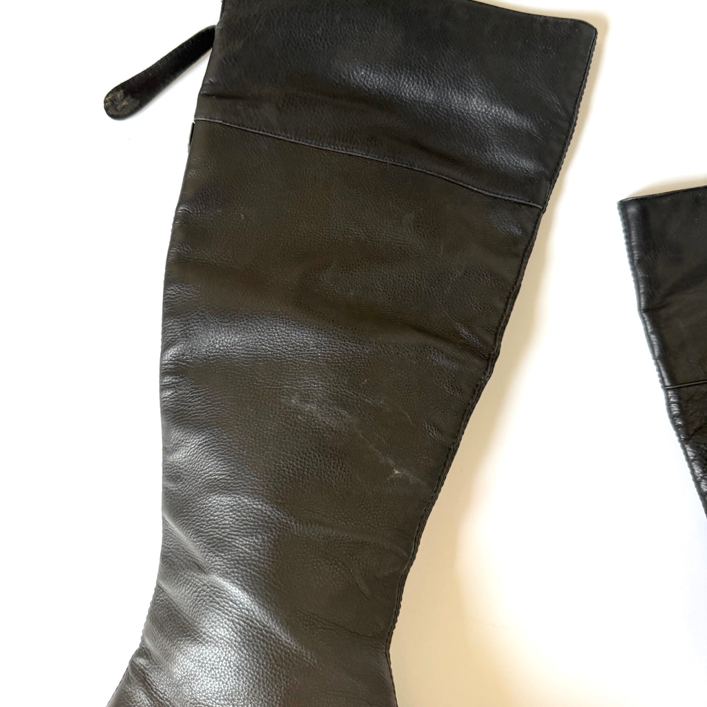 Vintage Jimmy Choo Black Leather Knee High Boots (37.5)