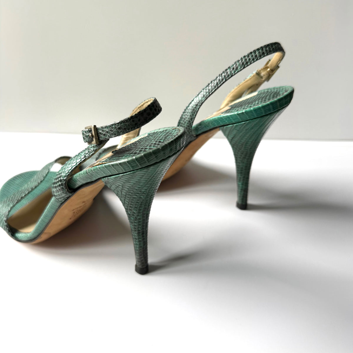 Vintage Jimmy Choo Turquoise Slingback Sandal Heels (37.5)