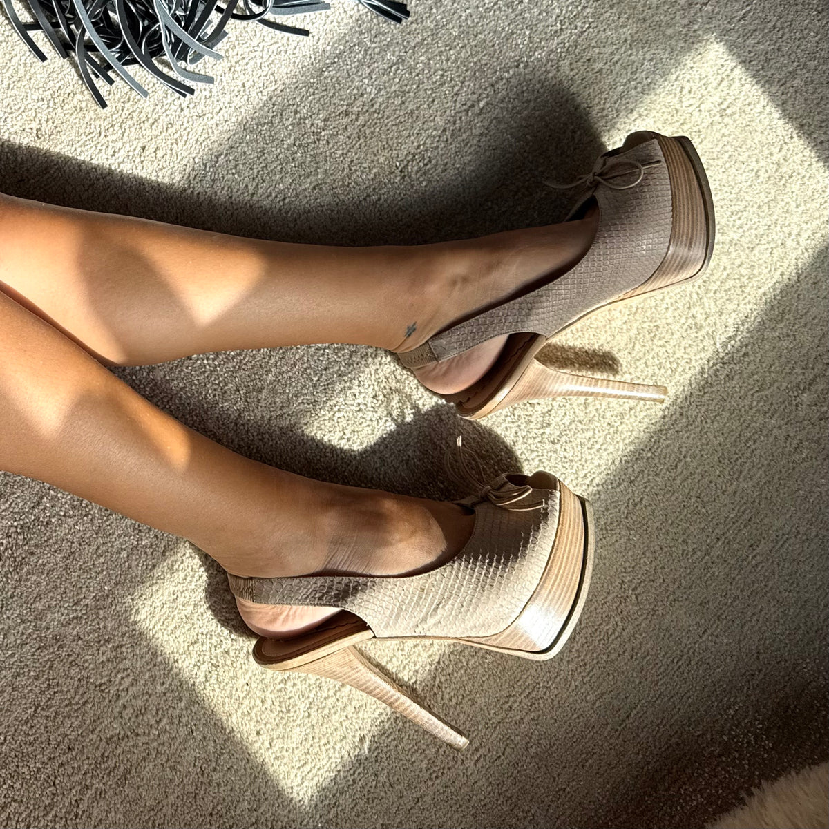 Vintage Fendi Snakeskin Peep Toe Platform Heels (38)