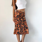 Vintage Just Cavalli Leopard Print Denim Midi Skirt