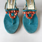 Vintage Oscar De La Renta Beaded Thong Sandal Heels (39)