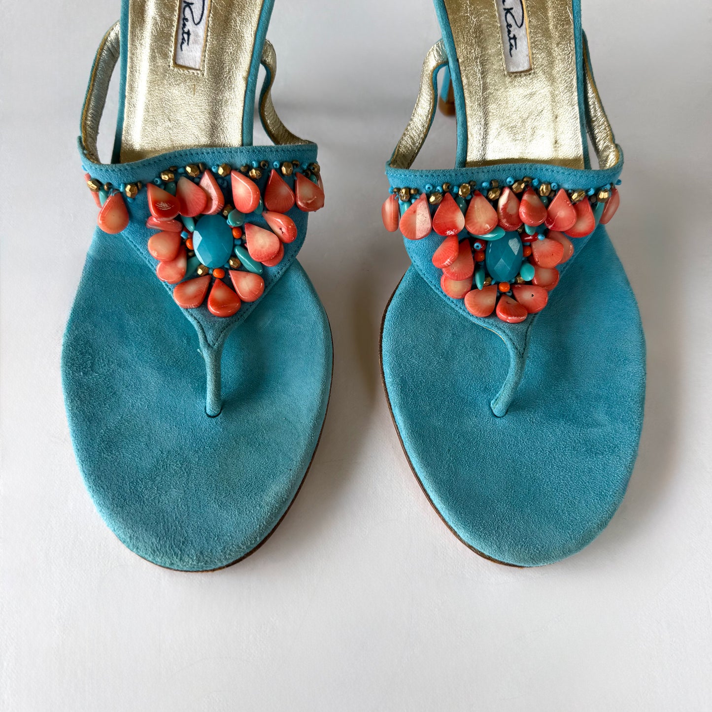 Vintage Oscar De La Renta Beaded Thong Sandal Heels (39)