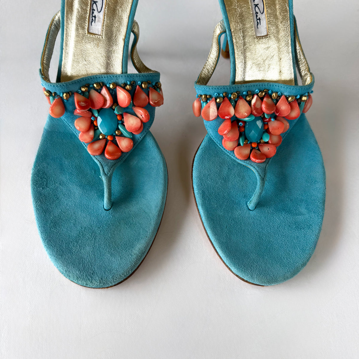 Vintage Oscar De La Renta Beaded Thong Sandal Heels (39)