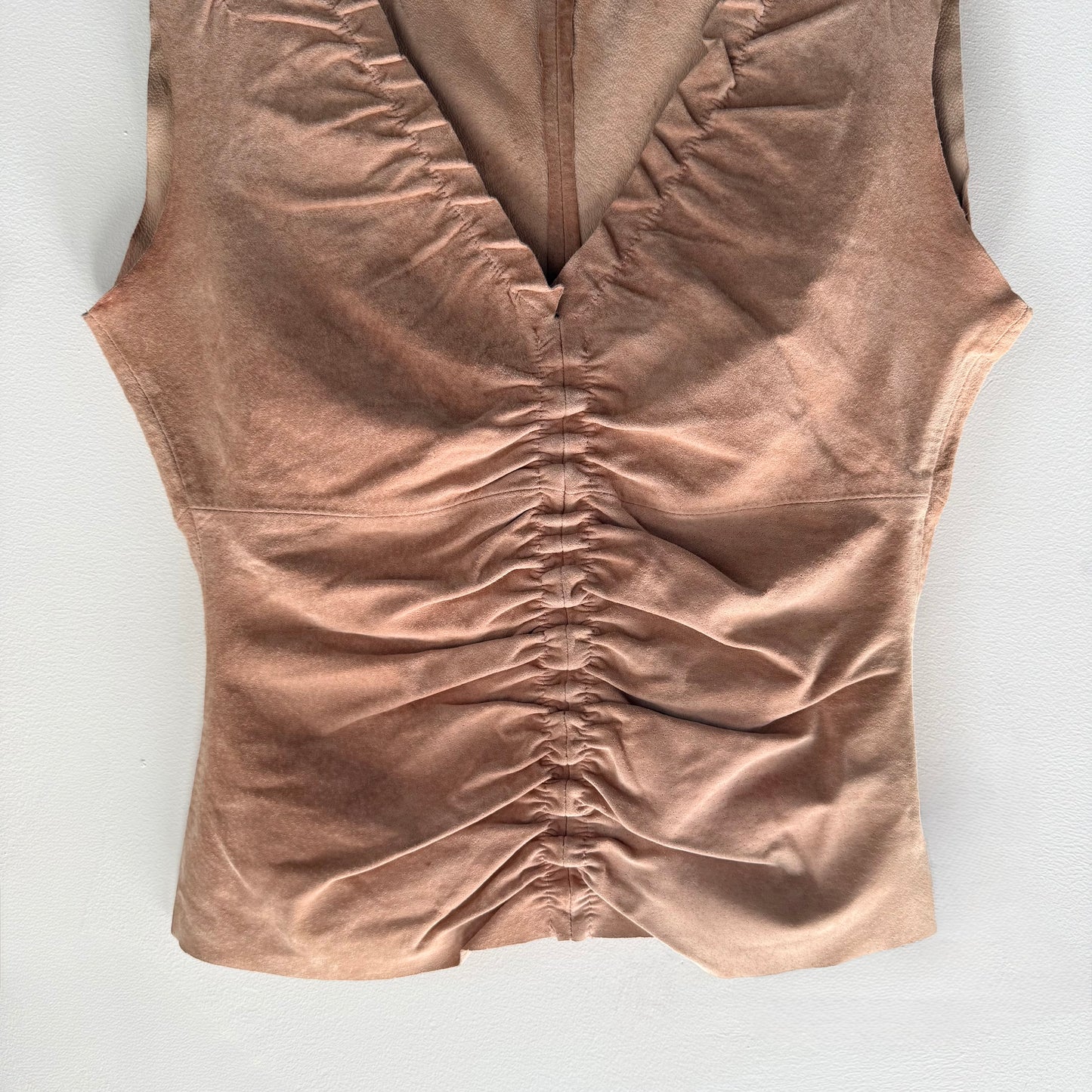 Vintage Leather Ruched V Neck Top