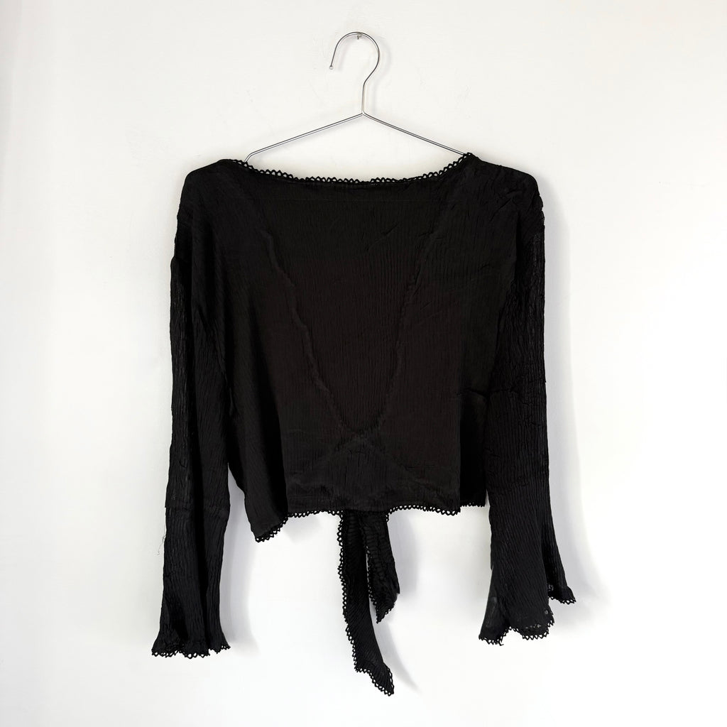 Alberto Makali Sheer Black Tie Front Bell Sleeve Top