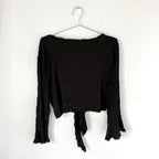 Alberto Makali Sheer Black Tie Front Bell Sleeve Top