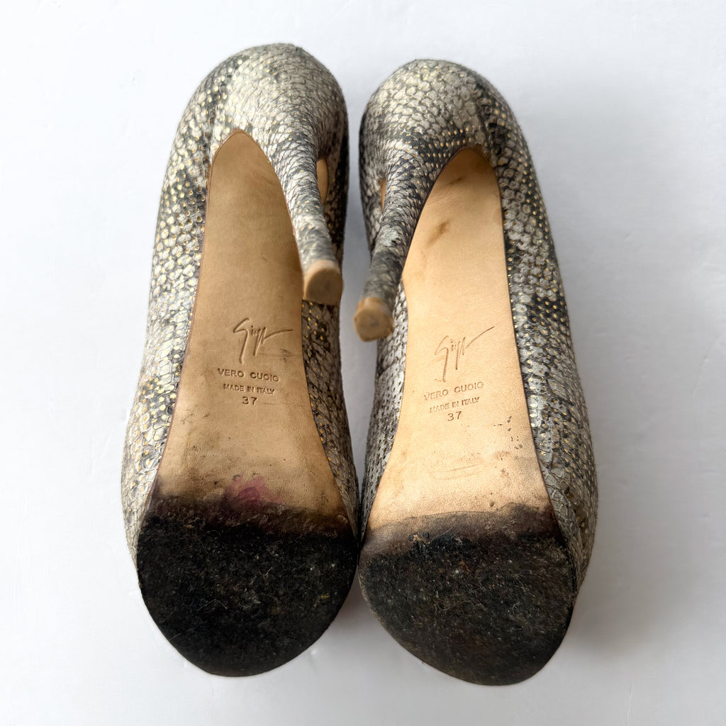 Giuseppe Zanotti Python Print Platform Peep Toe Heels (37)