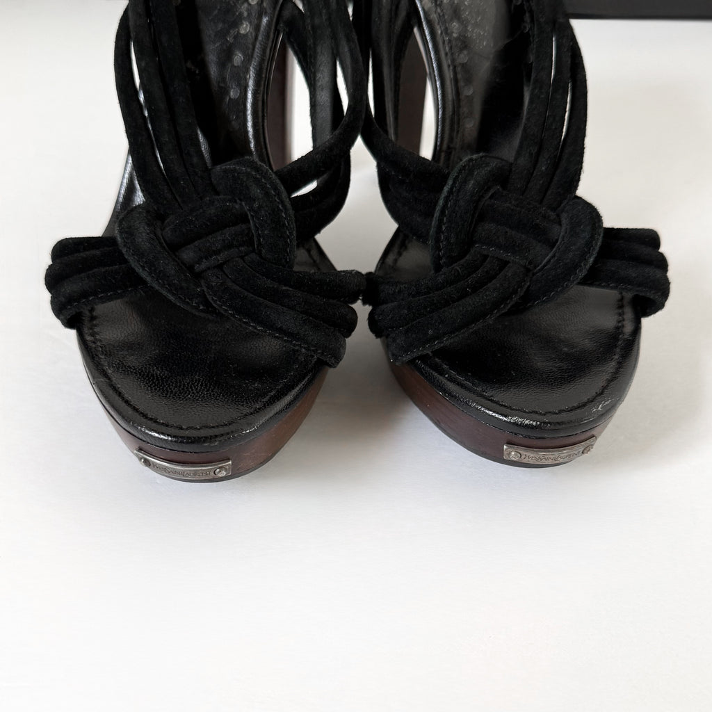 Vintage Yves Saint Laurent Black Strappy Platform Heels (36)