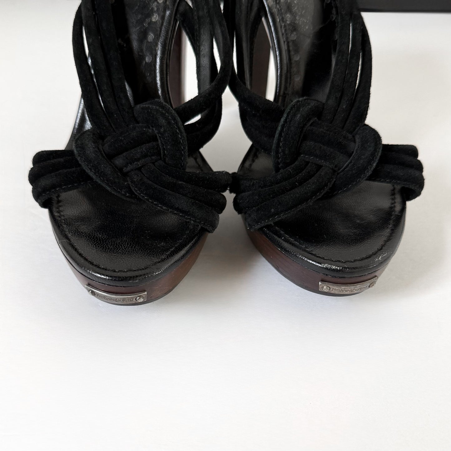 Vintage Yves Saint Laurent Black Strappy Platform Heels (36)