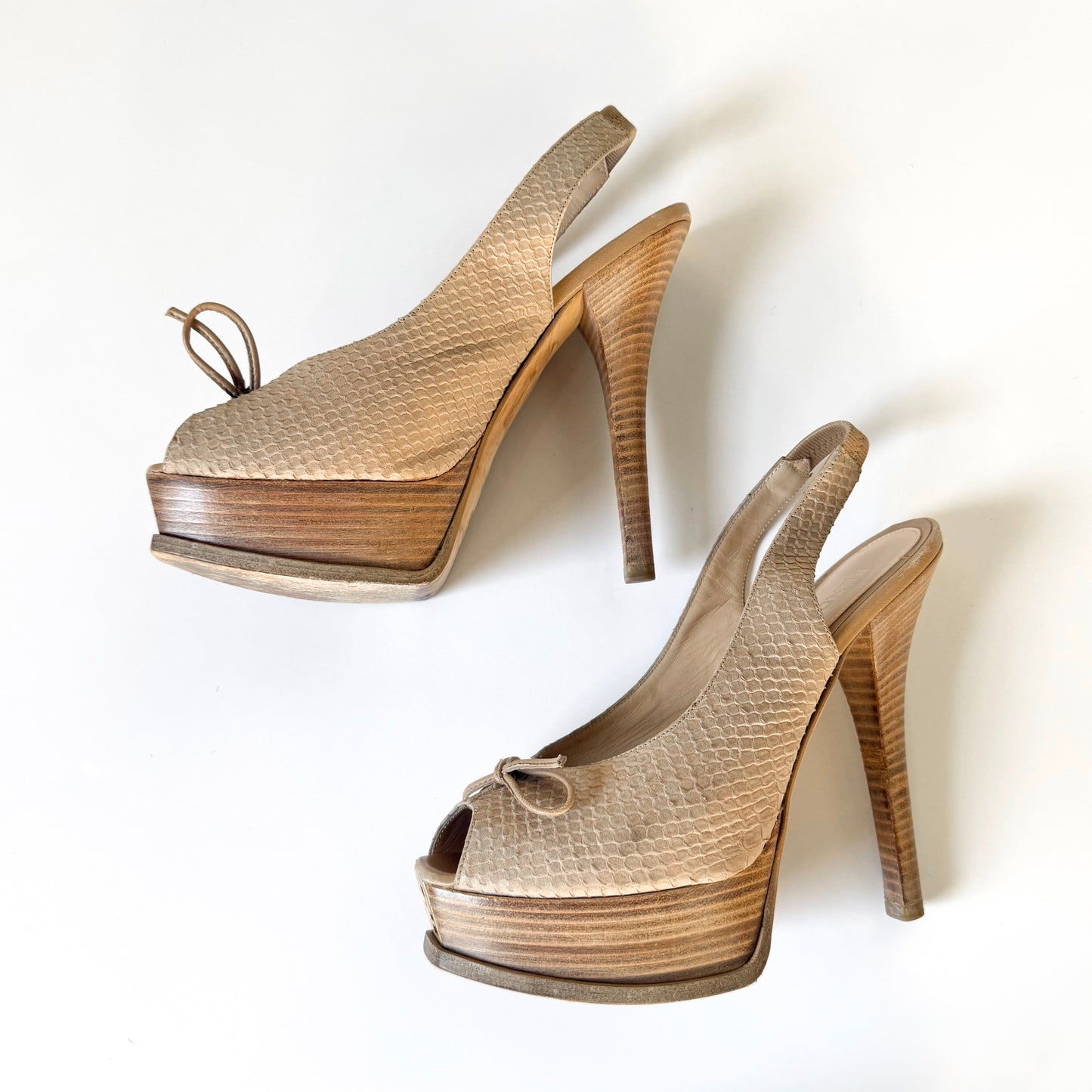 Vintage Fendi Y2K Snakeskin Peep Toe Platform Heels