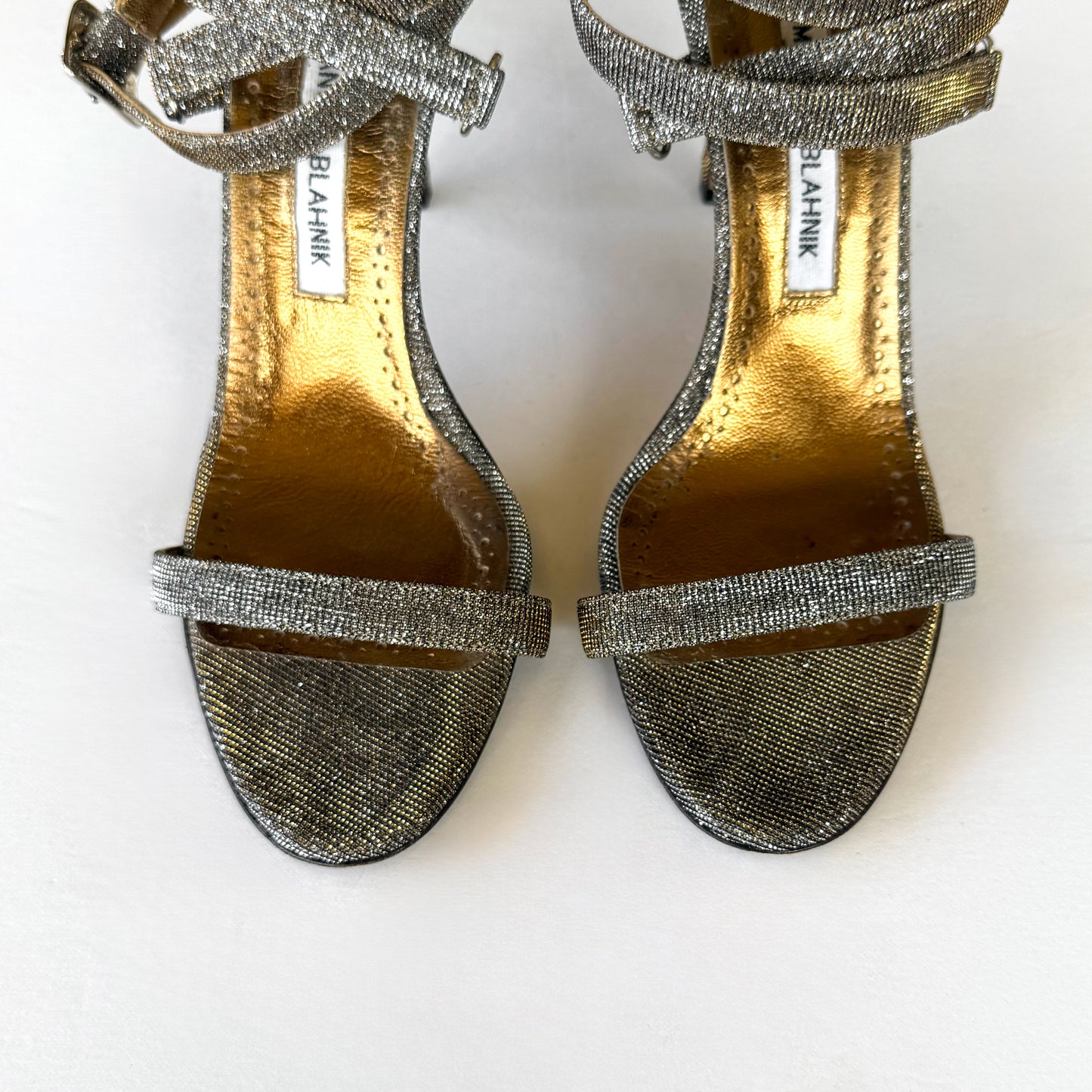 Manolo Blahnik Strappy Shimmer Sandal Heels (38)