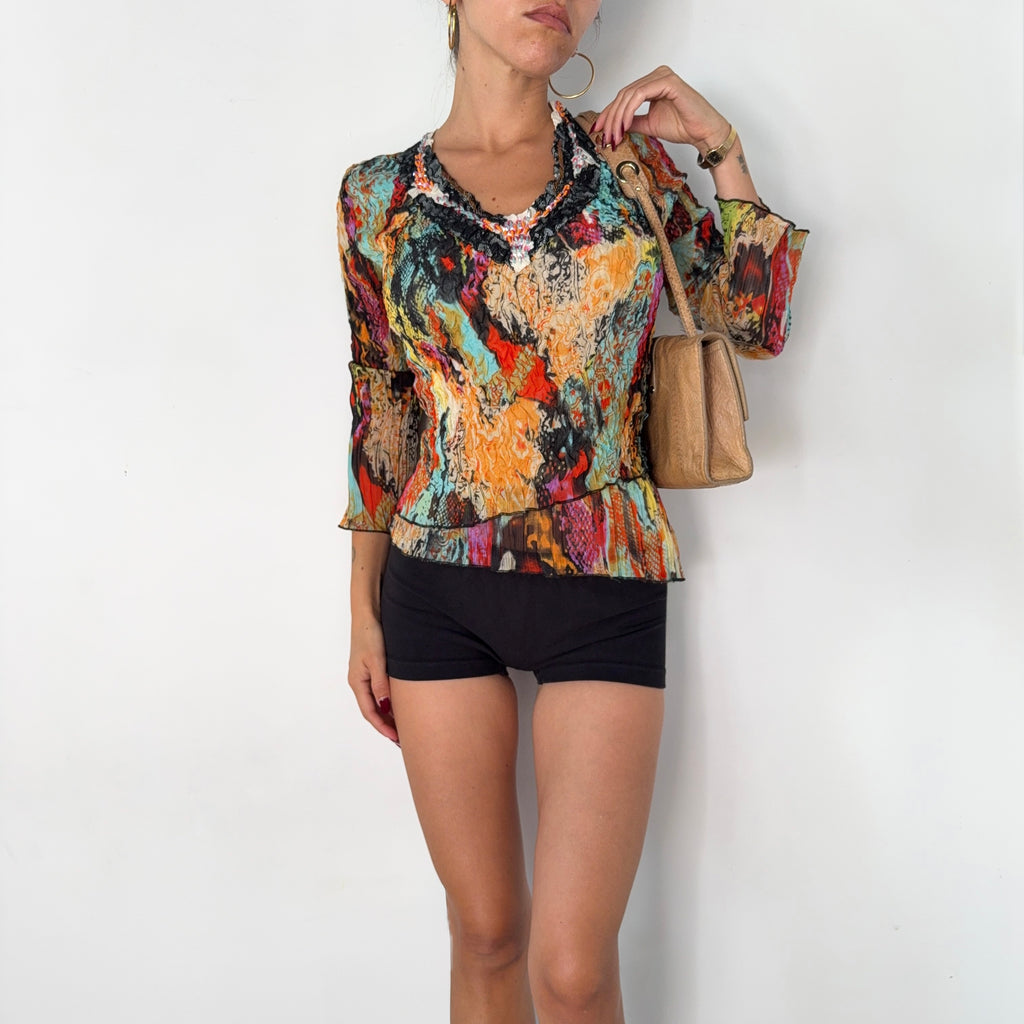 Alberto Makali Sheer Mesh Beaded Top