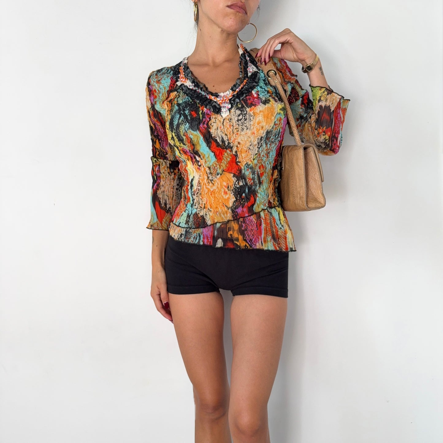 Alberto Makali Sheer Mesh Beaded Top