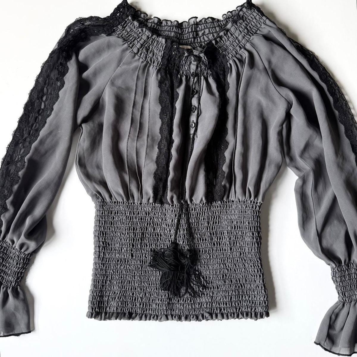 Vintage Arden B Gray Lace Smocked Corset Blouse
