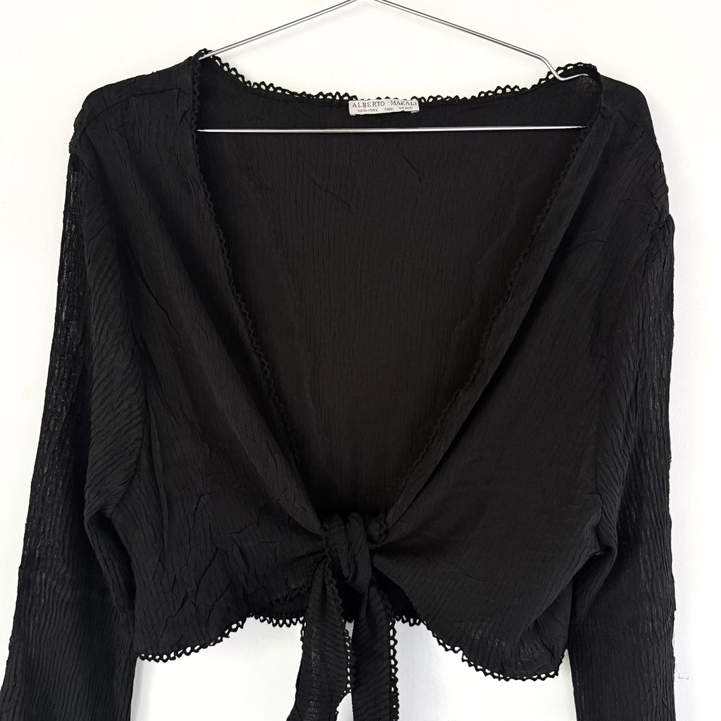 Alberto Makali Sheer Black Tie Front Bell Sleeve Top
