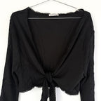 Alberto Makali Sheer Black Tie Front Bell Sleeve Top