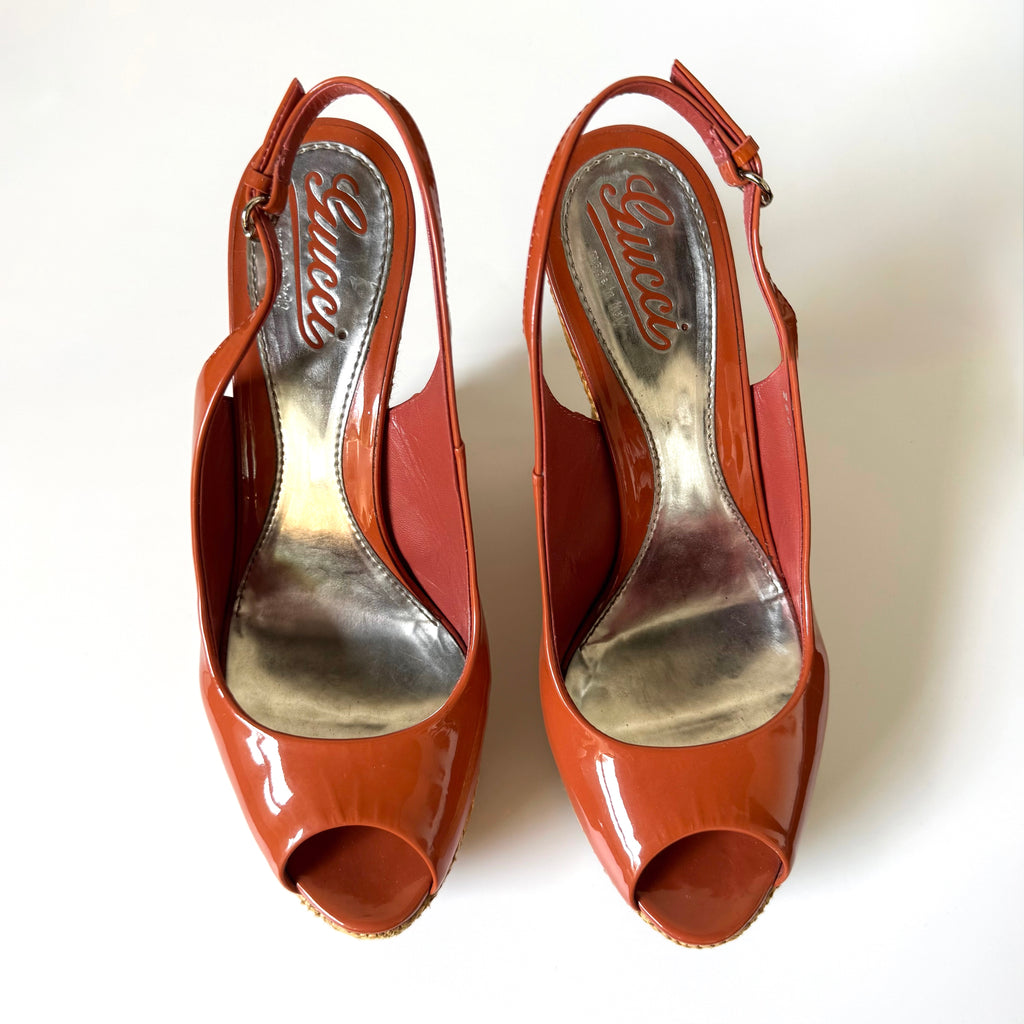 Vintage Gucci Patent Leather Platform Wedges (38)