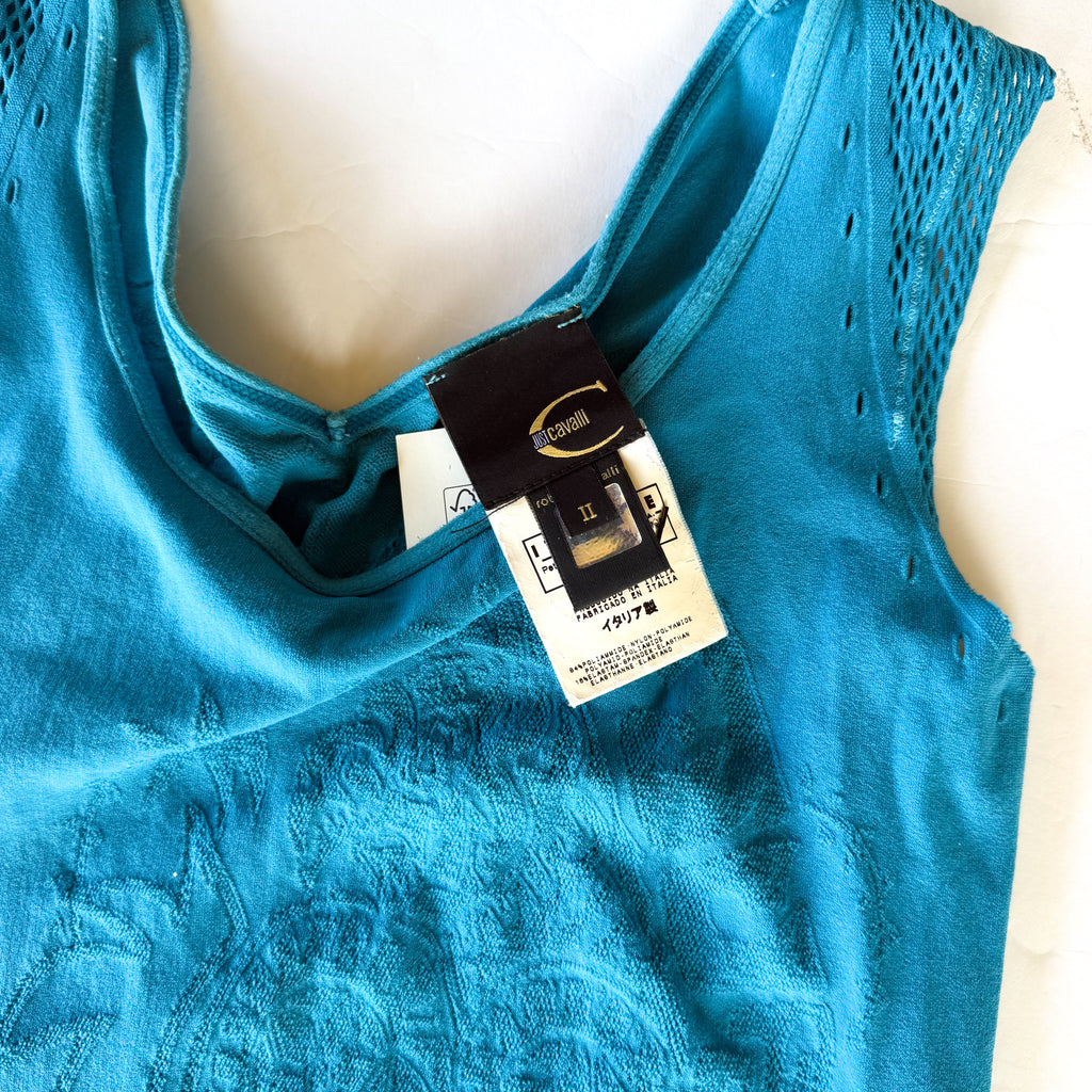 Vintage Cavalli Turqoise Mesh Embossed Tank Top