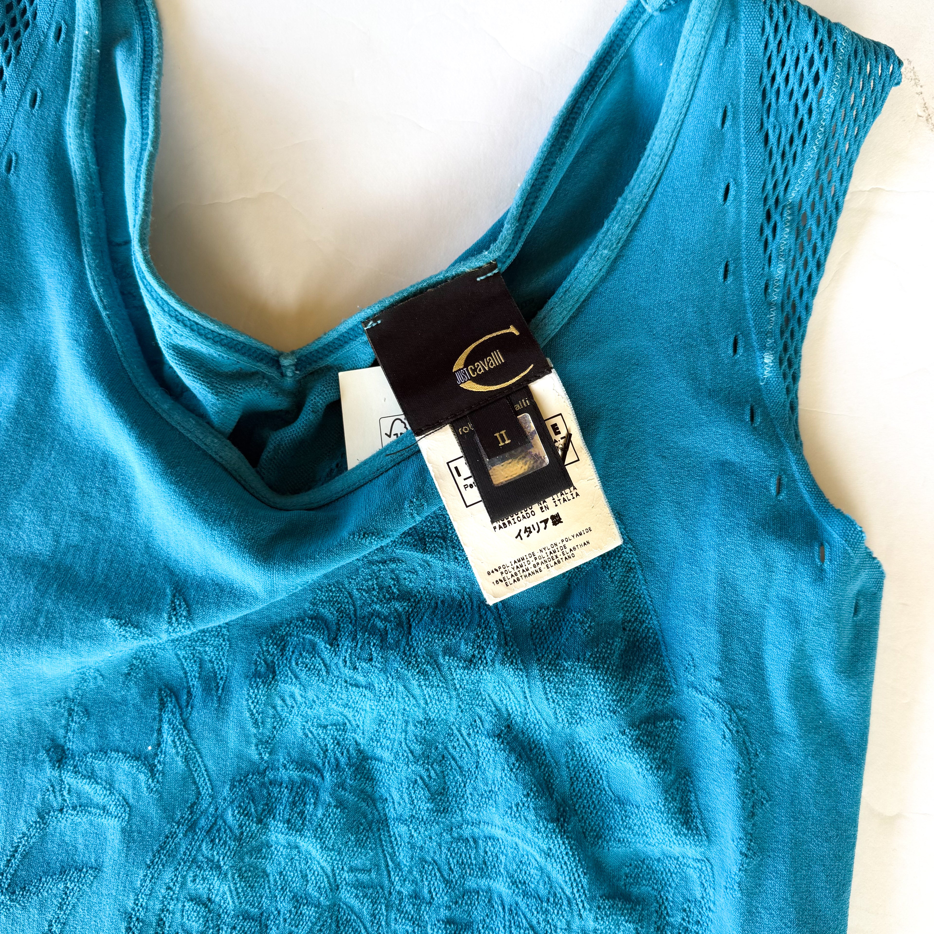 Vintage Cavalli Turqoise Mesh Embossed Tank Top