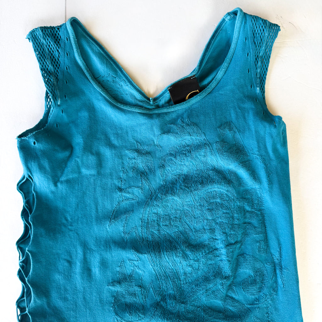 Vintage Cavalli Turqoise Mesh Embossed Tank Top