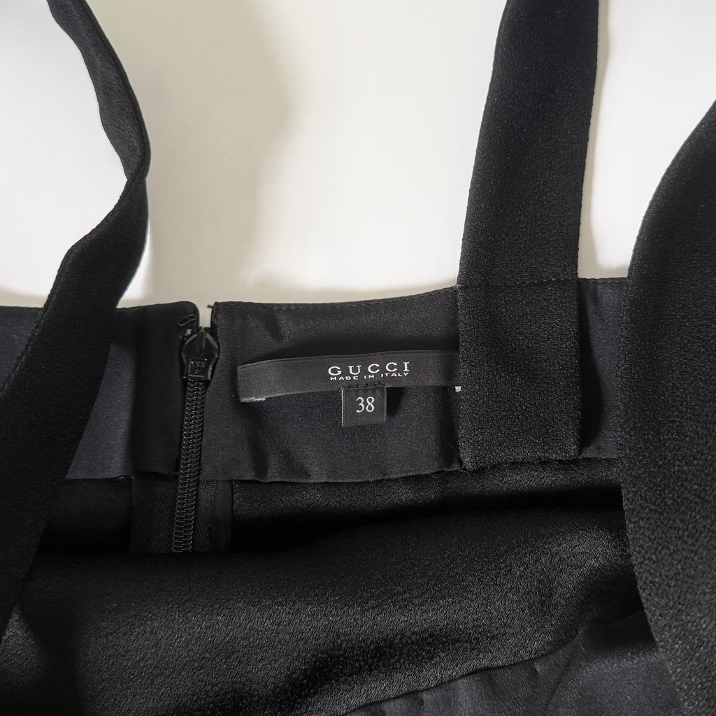 Gucci Black Silk Leather Trim Tank Top