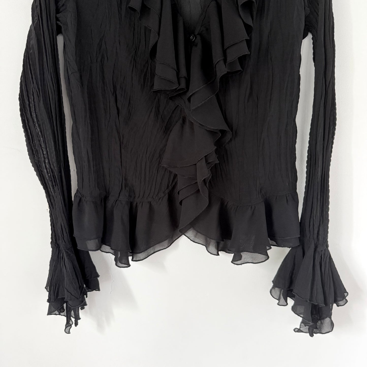 Vintage Black Sheer Ruffle Blouse