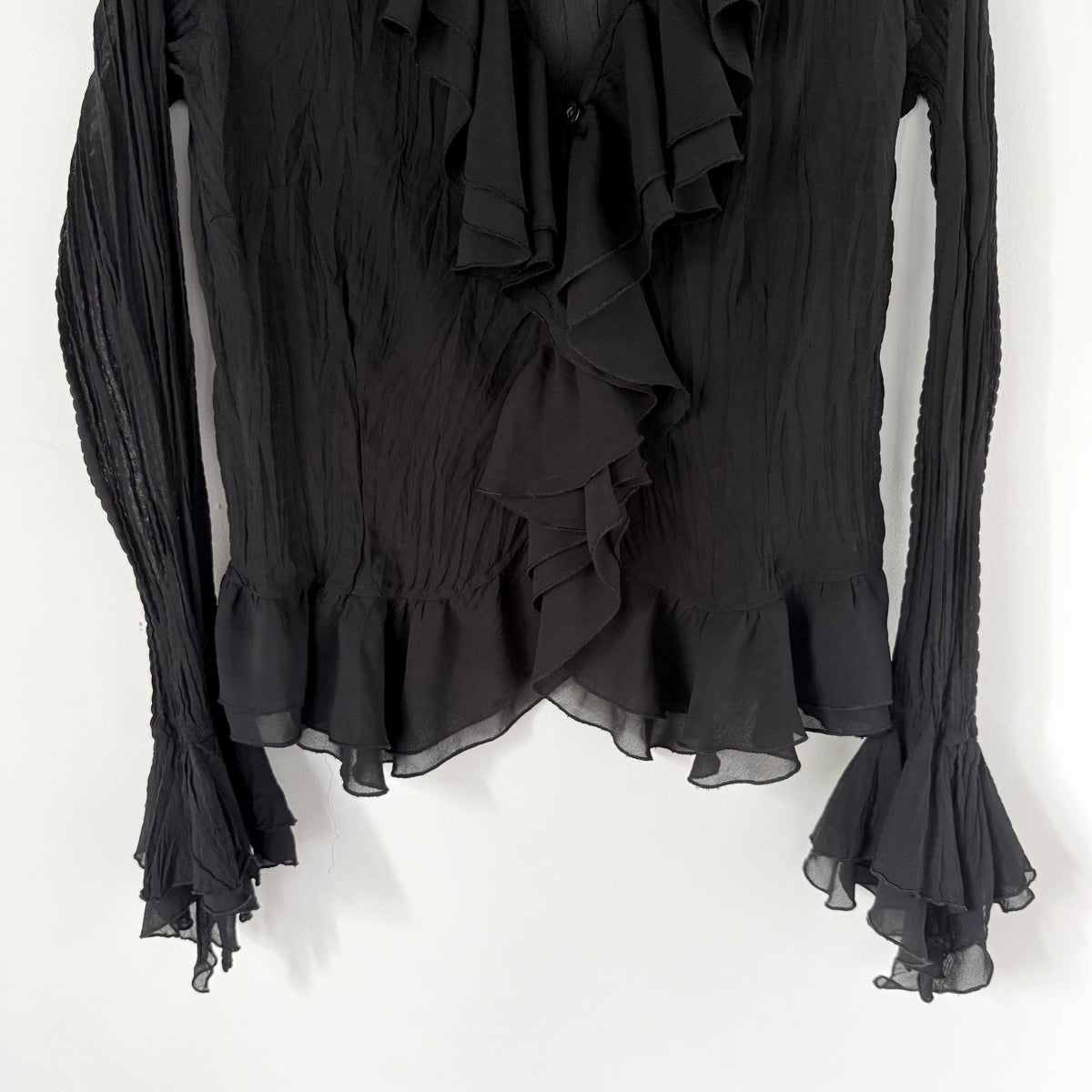 Vintage Black Sheer Ruffle Blouse