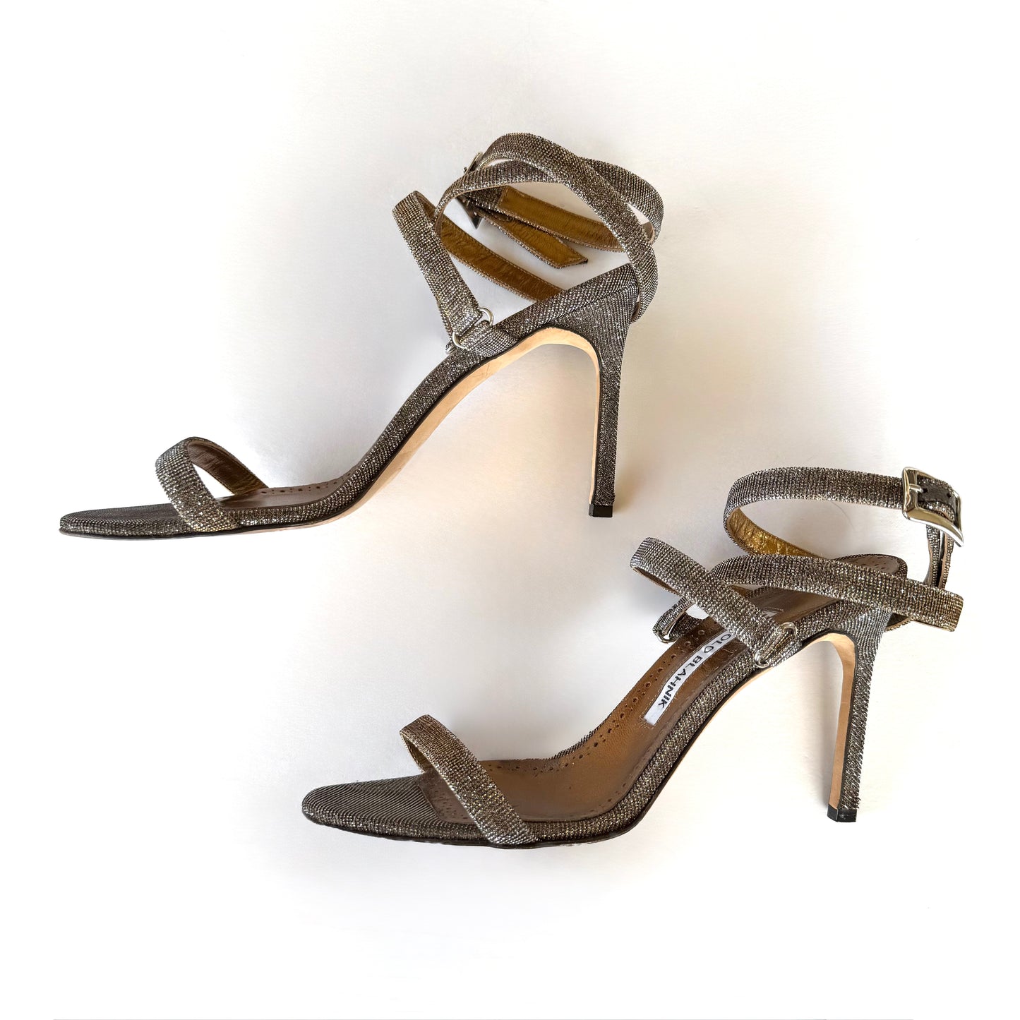 Manolo Blahnik Strappy Shimmer Sandal Heels (38)