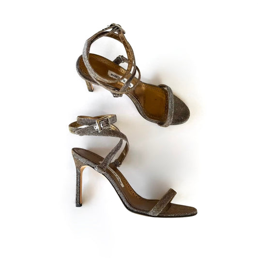 Manolo Blahnik Strappy Shimmer Sandal Heels (38)