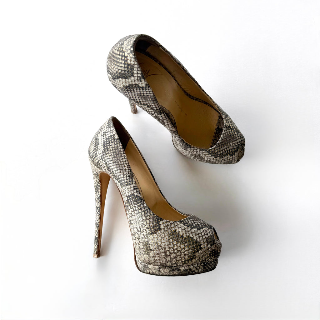 Giuseppe Zanotti Python Print Platform Peep Toe Heels (37)