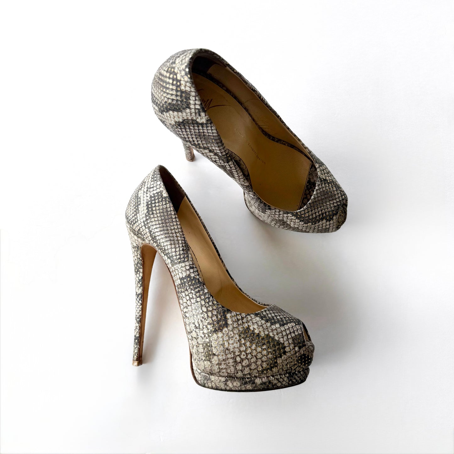 Giuseppe Zanotti Python Print Platform Peep Toe Heels (37)