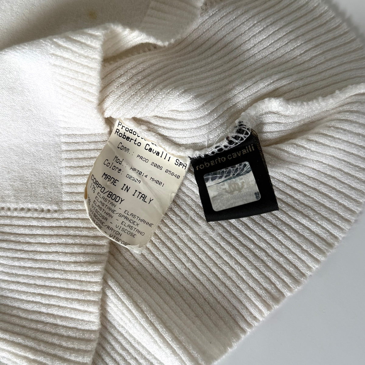 Vintage 2000s Roberto Cavalli White Knit V Neck Top