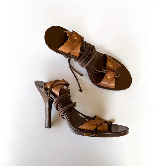 Vintage Chloe Lace Up Sandal Heels