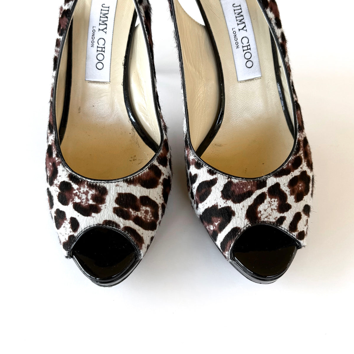 Jimmy Choo Leopard Print Pony Hair Slingback Heels