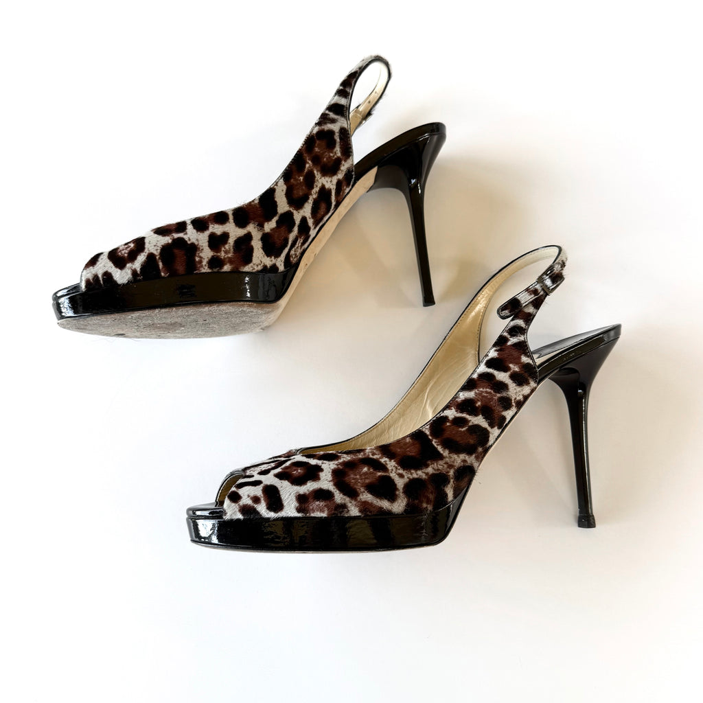 Jimmy Choo Leopard Print Pony Hair Slingback Heels