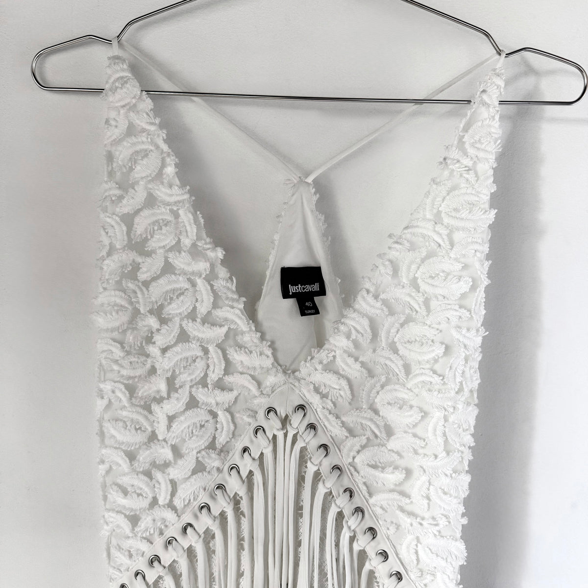 Cavalli Sheer Fringe Halter Dress
