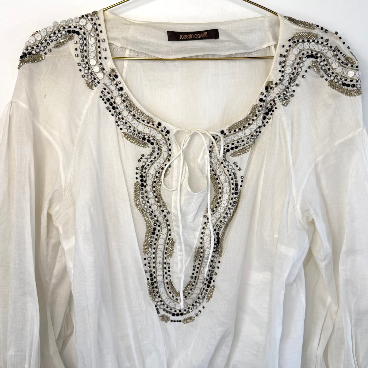 Vintage Roberto Cavalli Embellished Linen Tunic Top