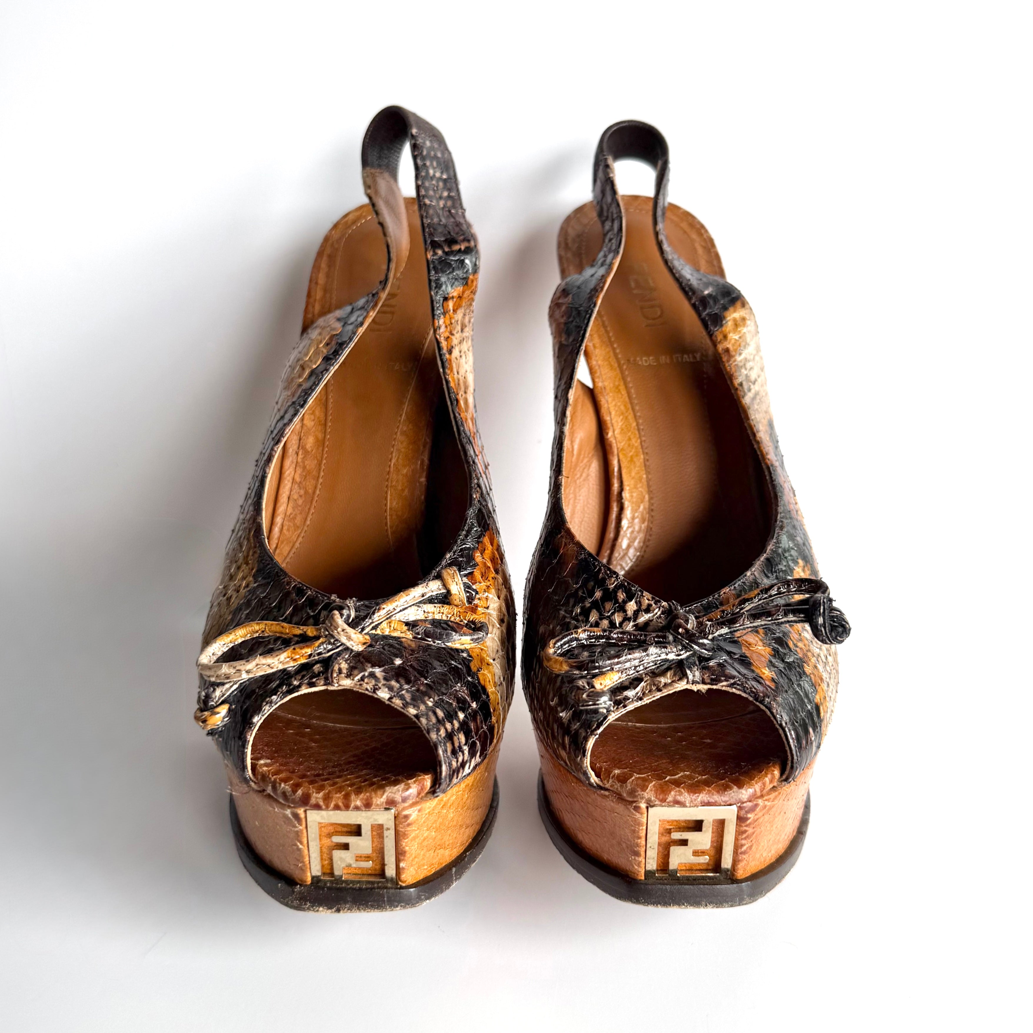 Vintage Fendi Python Slingback Platform Peep Toe Heels (37)