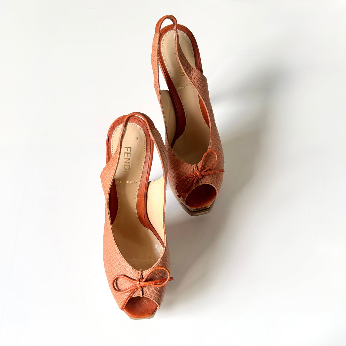 Vintage Fendi Snakeskin Peep Toe Platform Heels (37)