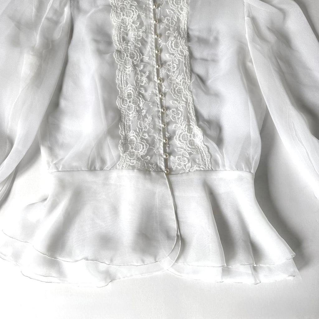 Vintage White Sheer Lace Blouse Peplum Top