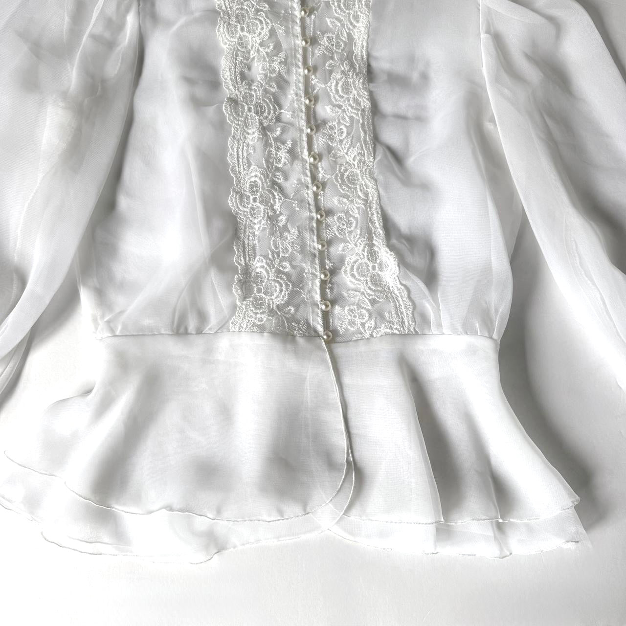 Vintage White Sheer Lace Blouse Peplum Top