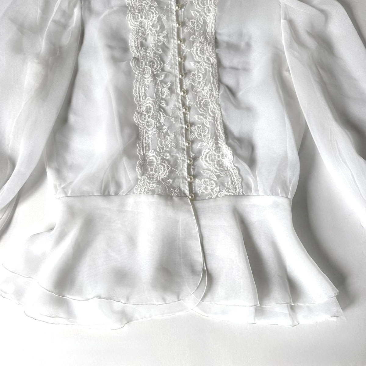Vintage White Sheer Lace Blouse Peplum Top