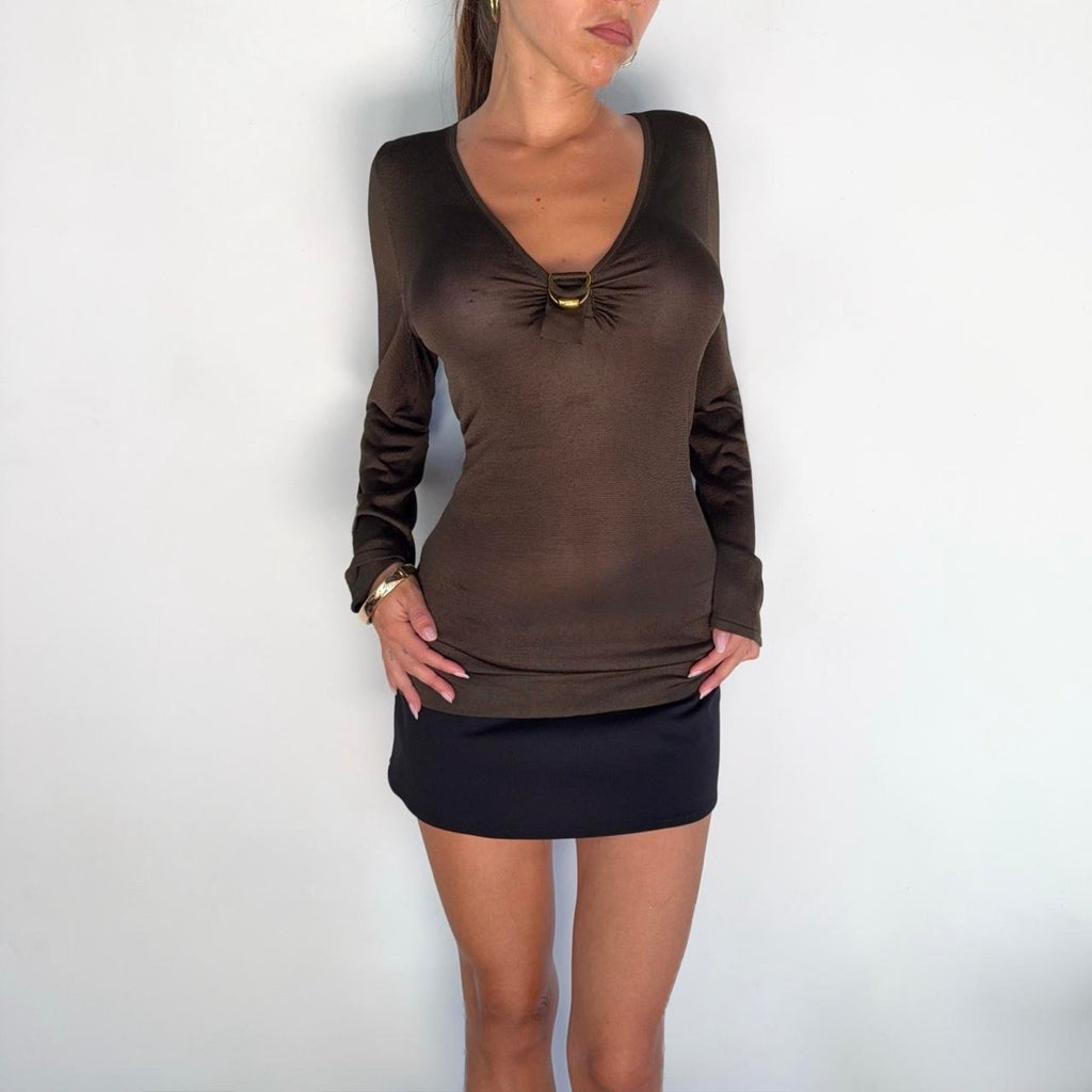 Vintage Gucci Brown Deep V Top